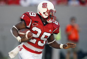 RALEIGH, NC - SEPTEMBER 29 : Jamelle Eugene #29 of the North Carolina State Wolfpack carries the ball during the game against the Louisville Cardinals at Carter-Finley Stadium September 29, 2007 in Raleigh, North Carolina.  Louisville defeated North Carolina State 29-10.  (Photo by Kevin C. Cox/Getty Images)