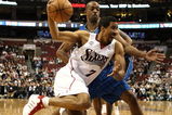 PHILADELPHIA - APRIL 30: Andre Miller #7  of the Philadelphia 76ers drives to the basket against Rafer Alston #1 of the Orlando Magic during Game Six of the Eastern Conference Quarterfinals at Wachovia Center on April 30, 2009 in Philadelphia, Pennsylvania. NOTE TO USER: User expressly acknowledges and agrees that, by downloading and or using this photograph, User is consenting to the terms and conditions of the Getty Images License Agreement.  (Photo by Nick Laham/Getty Images)