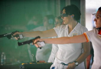 PESCARA, ITALY - JULY 03:  Jasna Sekaric of Serbia competes during women's 25m rapid fire pistol shooting final event during  the XVI Mediterranean Games at the Febo Shooting Hall on July 3, 2009 in Pescara, Italy.  (Photo by Getty Images)