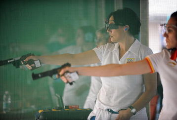 PESCARA, ITALY - JULY 03:  Jasna Sekaric of Serbia competes during women's 25m rapid fire pistol shooting final event during  the XVI Mediterranean Games at the Febo Shooting Hall on July 3, 2009 in Pescara, Italy.  (Photo by Getty Images)
