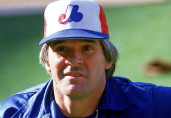 1984:  Pete Rose #14 of the Montreal Expos looks on during batting practice proir to a game of the 1984 MLB season.  (Photo by Stephen Dunn/Getty Images)   