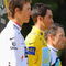 PARIS - JULY 26:  Race winner Alberto Contador of Spain and Astana stands on the podium with second place Alex Schleck (L) of Luxembourg and Saxo Bank and third place Lance Armstrong (R) of USA and Astana after Stage Twenty One of the Tour de France on July 26, 2009 in Paris, France.  (Photo by Jasper Juinen/Getty Images)