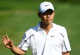 OAKVILLE, ONTARIO - JULY 26:  Anthony Kim waves to the crowd after playing his second shot on the 16th hole during round three of the RBC Canadian Open at Glen Abbey Golf Club on July 26, 2009 in Oakville, Ontario, Canada.  (Photo by Chris McGrath/Getty Images)