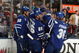 TORONTO - JANUARY 31: Nik Antropov #80, Mike Van Ryn #26 and Anton Stralman #36 of the Toronto Maple Leafs celebrate a goal during the game against the Pittsburgh Penguins at Air Canada Centre on January 31, 2009 in Toronto, Ontario, Canada. (Photo by Dave Sandford/Getty Images)
