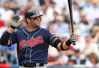 BRONX, NY - MAY 08:  Ryan Garko #25 of the Cleveland Indians bats against the New York Yankees during their game on May 8, 2008 at Yankee Stadium in The Bronx Borough of  New York  (Photo by Al Bello/Getty Images)