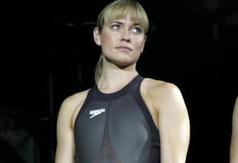 NEW YORK - FEBRUARY 12:  Natalie Coughlin models the new LZR RACER during the new Speedo Swimsuit Launch at Espace on February 12, 2008 in New York City.  (Photo by Mike Stobe/Getty Images)