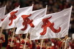 TUSCALOOSA, AL - NOVEMBER 15: The flag girls of the Alabama Crimson Tide marching band perform before the game against the Mississippi State Bulldogs at Bryant-Denny Stadium on November 15, 2008 in Tuscaloosa, Alabama. (Photo by Kevin C. Cox/Getty Images)