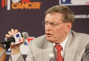 NEW YORK - JULY 15:  Commissioner of Major League Baseball Bud Selig speaks at a press conference before the 79th MLB All-Star Game at Yankee Stadium on July 15, 2008 in the Bronx borough of New York City. (Photo by Mike Stobe/Getty Images)