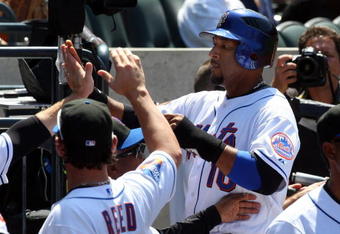 NEW YORK - JULY 12:  Gary Sheffield #10 of the New York Mets celebrates after scoring a run against the Cincinnati Reds on July 12, 2009 at Citi Field in the Flushing neighborhood of the Queens borough of New York City.  (Photo by Jim McIsaac/Getty Images)