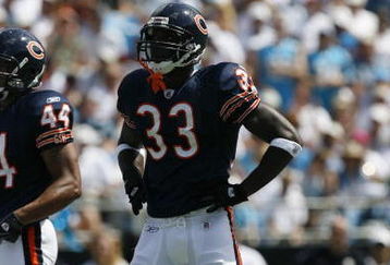 CHARLOTTE, NC - SEPTEMBER 14:  Charles Tillman #33 of the Chicago Bears looks on during the game against the Carolina Panthers at Bank of America Stadium on September 14, 2008 in Charlotte, North Carolina. (Photo by Kevin C. Cox/Getty Images)