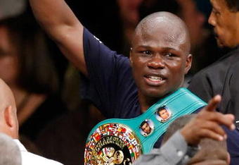 LAS VEGAS - SEPTEMBER 13:  Vernon Forrest celebrates his unanimous-decision victory over Sergio Mora to reclaim the WBC super welterweight title at the MGM Grand Garden Arena September 13, 2008 in Las Vegas, Nevada.  (Photo by Ethan Miller/Getty Images)