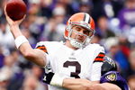 BALTIMORE - NOVEMBER 18:  Quarterback Derek Anderson #3 of the Cleveland Browns is hit as he passes during the second half of the game against Baltimore Ravens at M&T Bank Stadium November 18, 2007 in Baltimore, Maryland.  (Photo by Jamie Squire/Getty Images)