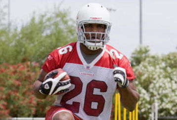 TEMPE, AZ - MAY 2 :  Chris Wells #26 of the Arizona Cardinals runs drills during a team minicamp at the team training facility on May 2, 2009 in Tempe, Arizona.  (Photo by Jonathan Willey/Getty Images)
