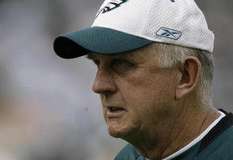 PHILADELPHIA - SEPTEMBER 21: Defensive coordinator Jim Johnson of the Philadelphia Eagles walks off the field during pre-game warmups before their game against the Pittsburgh Steelers on September 21, 2008 at Lincoln Financial Field in Philadelphia, Pennsylvania. (Photo by Chris Gardner/Getty Images)