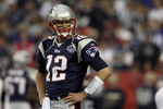 GLENDALE, AZ - FEBRUARY 03:  Quarterback Tom Brady #12 of the New England Patriots looks on during Super Bowl XLII against the New York Giants on February 3, 2008 at the University of Phoenix Stadium in Glendale, Arizona. The Giants defeated the Patriots 17-14.  (Photo by Andy Lyons/Getty Images)