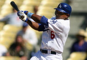 LOS ANGELES, CA - JUNE 17:  Tony Abreu #6 of the Los Angeles Dodgers hits a single against the Los Angeles Angels of Anaheim during the MLB game on June 17, 2007 at Dodger Stadiium in Los Angeles, California.  The Angeles defeated the Dodgers 10-4.  (Photo by Christian Petersen/Getty Images)