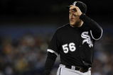 NEW YORK - SEPTEMBER 15: Mark Buehrle #56 of the Chicago White Sox reacts in the second inning against  the New York Yankees on September 15, 2008 at Yankee Stadium in the Bronx borough of New York City.  (Photo by Jeff Zelevansky/Getty Images)