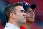 BOSTON - APRIL 24: General Manager Theo Epstein and Manger Terry Francona of the Boston Red Sox watch the pre-game action before a game with the New York Yankees at Fenway Park, April 24, 2009, in Boston, Massachusetts. (Photo by Jim Rogash/Getty Images)