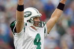NASHVILLE, TN - NOVEMBER 23:  Quarterback Brett Favre #4 of the New York Jets celebrates on the field during the game against the Tennessee Titans at LP Field on November 23, 2008 in Nashville, Tennessee. (Photo by Kevin C. Cox/Getty Images)