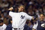 BRONX, NY - OCTOBER 16:  Aaron Boone #19 of the New York Yankees celebrates after hitting the game winning home run in the bottom of the eleventh inning against the Boston Red Sox during game 7 of the American League Championship Series on October 16, 2003 at Yankee Stadium in the Bronx, New York. The Yankees won 6-5, advancing them to the World Series.  (Photo by Ezra Shaw/Getty Images)