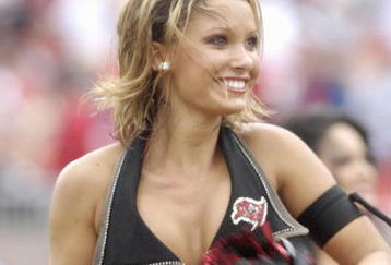 TAMPA, FL - SEPTEMBER 23:  A cheerleader of the Tampa Bay Buccaneers entertains during play against the St. Louis Rams at Raymond James Stadium on September 23, 2007 in Tampa, Florida. The  Bucs won 24 - 3. (Photo by Al Messerschmidt/Getty Images)