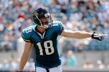 JACKSONVILLE, FL - SEPTEMBER 14:  Matt Jones #18 of the Jacksonville Jaguars points to the sideline in a game against the Buffalo Bills at Jacksonville Municipal Stadium on September 14, 2008 in Jacksonville, Florida.  (Photo by Sam Greenwood/Getty Images)