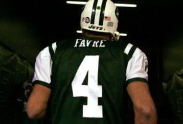 EAST RUTHERFORD, NJ - DECEMBER 28: Brett Favre #4 of The New York Jets leaves the field after losing to The Miami Dolphins 24-17 after their game on December 28, 2008 at Giants Stadium in East Rutherford, New Jersey. (Photo by Al Bello/Getty Images)