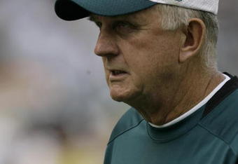 PHILADELPHIA - SEPTEMBER 21: Defensive coordinator Jim Johnson of the Philadelphia Eagles walks off the field during pre-game warmups before their game against the Pittsburgh Steelers on September 21, 2008 at Lincoln Financial Field in Philadelphia, Pennsylvania. (Photo by Chris Gardner/Getty Images)