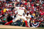 PHILADELPHIA - APRIL 08:  Joe Blanton #56 of the Philadelphia Phillies pitches against the Atlanta Braves at Citizens Bank Park on April 8, 2009 in Philadelphia, Pennsylvania.  (Photo by Nick Laham/Getty Images)