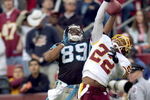 LANDOVER, MD - NOVEMBER 26:  Carlos Rogers #22 of the Washington Redskins knocks the ball away from Steve Smith #89 of the Carolina Panthers November 26, 2006 at FedEx Field in Landover, Maryland. The Redskins won the game, 17-13.  (Photo by Greg Fiume/Getty Images)  