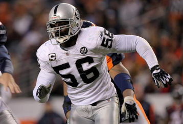 DENVER - NOVEMBER 23:  Derrick Burgess #56 of the Oakland Raiders rushes against the Denver Broncos during week 12 NFL action at Invesco Field at Mile High on November 23, 2008 in Denver, Colorado. Fargas rushed for 107 yards as the Raiders defeated the Broncos 31-10.  (Photo by Doug Pensinger/Getty Images)
