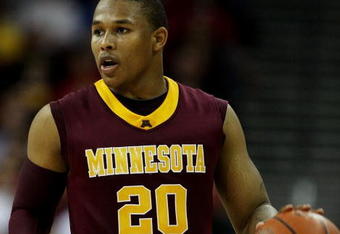 MADISON, WI - JANUARY 15: Lawrence Westbrook #20 of the Minnesota Golden Gophers brings the ball up the court against te Wisconsin Badgers on January 15, 2009 at the Kohl Center in Madison, Wisconsin. Minnesota defeated Wisconsin 78-74 in overtime.  (Photo by Jonathan Daniel/Getty Images)
