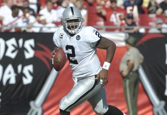 TAMPA, FL - DECEMBER 28: Quarterback JaMarcus Russell #2 of the Oakland Raiders sets to pass against the Tampa Bay Buccaneers at Raymond James Stadium on December 28, 2008 in Tampa, Florida.  (Photo by Al Messerschmidt/Getty Images)