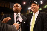 BOSTON - JUNE 17:  Head coach Doc Rivers and Executive Director of Basketball Operations Danny Ainge of the Boston Celtics celebrate after defeating the Los Angeles Lakers in Game Six of the 2008 NBA Finals on June 17, 2008 at TD Banknorth Garden in Boston, Massachusetts. NOTE TO USER: User expressly acknowledges and agrees that, by downloading and/or using this Photograph, user is consenting to the terms and conditions of the Getty Images License Agreement.  (Photo by Elsa/Getty Images)