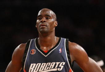 NEW YORK - MARCH 07: Emeka Okafor #50 of the Charlotte Bobcats looks on against the New York Knicks on March 7, 2009 at Madison Square Garden in New York City. NOTE TO USER: User expressly acknowledges and agrees that, by downloading and or using this photograph, User is consenting to the terms and conditions of the Getty Images License Agreement.  (Photo by Nick Laham/Getty Images)