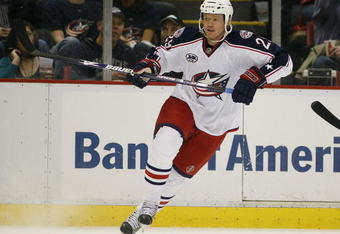 DETROIT, MI - MARCH 7:  Jason Williams #29 of the Columbus Blue Jackets skates in a game against the Detroit Red Wings on March 7, 2009 at Joe Louis Arena in Detroit, Michigan. The Blue Jackets defeated the Red Wings 8-2 on the strength of a hat trick by Rick Nash. (Photo by Claus Andersen/Getty Images)  