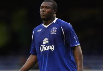 LIVERPOOL, UNITED KINGDOM - AUGUST 09  Yakubu of Everton pictured during the pre season friendly match between Everton and PSV Eindhoven at Goodison Park on August 9, 2008 in Liverpool, England.  (Photo by David Rogers/Getty Images)