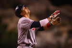 ANAHEIM, CA - JULY 27:  Victor Martinez #41 of the Cleveland Indians celebrates after hitting a three-run home run in the ninth inning against the Los Angeles Angels of Anaheim at Angel Stadium on July 27, 2009 in Anaheim, California. The Indians defeated the Angels 8-6.  (Photo by Jeff Gross/Getty Images)