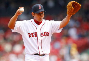 BOSTON - APRIL 9: Daisuke Matsuzaka #18 of the Boston Red Sox prepares for a game with the Tampa Bay Rays at Fenway Park April 9, 2009, in Boston, Massachusetts. The Rays won the game 4-3. (Photo by Jim Rogash/Getty Images)