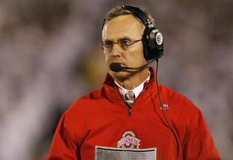 UNIVERSITY PARK, PA - OCTOBER 27: Head Coach Jim Tressel of the Ohio State Buckeyes walks the sidelines during a game against the Penn State Nittany Lions at Beaver Stadium October 27, 2007 in University Park, Pennsylvania. Ohio State won 37-17.  (Photo by Hunter Martin/Getty Images)