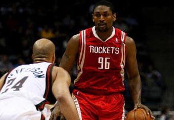 MILWAUKEE - FEBRUARY 09: Ron Artest #96 of the Houston Rockets brings the ball upcourt against Richard Jefferson #24 of the Milwaukee Bucks on February 9, 2009 at the Bradley Center in Milwaukee, Wisconsin. The Bucks defeated the Rockets 124-112. NOTE TO USER: User expressly acknowledges and agreees that, by downloading and/or using this Photograph, User is consenting to the terms and conditions of the Getty Images License Agreement.  (Photo by Jonathan Daniel/Getty Images)
