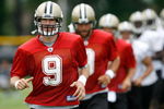 JACKSON, MS - JULY 31: New Orleans Saints quarterback Drew Brees #9 practices while attending New Orleans Saints Training Camp at Millsaps College July 31, 2008 in Jackson, Mississippi. (Photo by Sean Gardner/Getty Images)