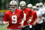 JACKSON, MS - JULY 31: New Orleans Saints quarterback Drew Brees #9 practices while attending New Orleans Saints Training Camp at Millsaps College July 31, 2008 in Jackson, Mississippi. (Photo by Sean Gardner/Getty Images)