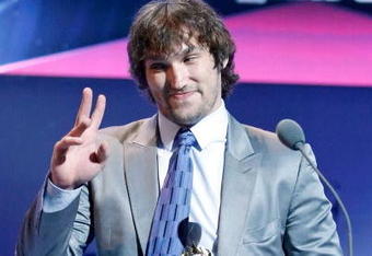 LAS VEGAS - JUNE 18:  Alexander Ovechkin of the Washington Capitals accepts the Hart Memorial Trophy during the 2009 NHL Awards at The Pearl concert theater at the Palms Casino Resort on June 18, 2009 in Las Vegas, Nevada.  (Photo by Ethan Miller/Getty Images for NHL)