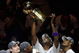 ORLANDO, FL - JUNE 14: Lamar Odom #7 of the Los Angeles Lakers holds up the Larry O'Brien trophy after the Lakers defeated the Orlando Magic 99-86 in Game Five of the 2009 NBA Finals on June 14, 2009 at Amway Arena in Orlando, Florida. NOTE TO USER: User expressly acknowledges and agrees that, by downloading and or using this photograph, User is consenting to the terms and conditions of the Getty Images License Agreement.
