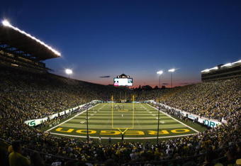 EUGENE, OR - AUGUST 30:  A general view taken during the game between the Washington Huskies and the Oregon Ducks at Autzen Stadium on August 30, 2008 in Eugene, Oregon. (Photo by Jonathan Ferrey/Getty Images)