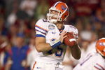 MIAMI - JANUARY 08:  Tim Tebow #15 of the Florida Gators looks to pass the ball during the FedEx BCS National Championship Game against the Oklahoma Sooners at Dolphin Stadium on January 8, 2009 in Miami, Florida.  (Photo by Donald Miralle/Getty Images)