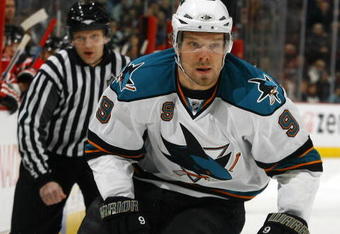 OTTAWA - FEBRUARY 26:  Milan Michalek #9 of the San Jose Sharks skates against the Ottawa Senators during the game on February 26, 2009 at the Scotiabank Place in Ottawa, Ontario, Canada. (Photo by Phillip MacCallum/Getty Images)