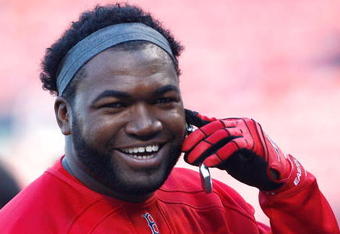 BOSTON - APRIL 24: David Ortiz #34 of the Boston Red Sox chats on a cell phone before a game against the New York Yankees at Fenway Park, April 24, 2009, in Boston, Massachusetts. (Photo by Jim Rogash/Getty Images)
