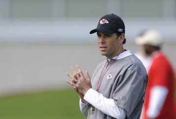 KANSAS CITY, MO - MAY 9:  Head coach Todd Haley of the Kansas City Chiefs looks on during a rookie minicamp at the Chiefs practice facility on May 9, 2009 in Kansas City, Missouri. (Photo by G. Newman Lowrance/Getty Images)
